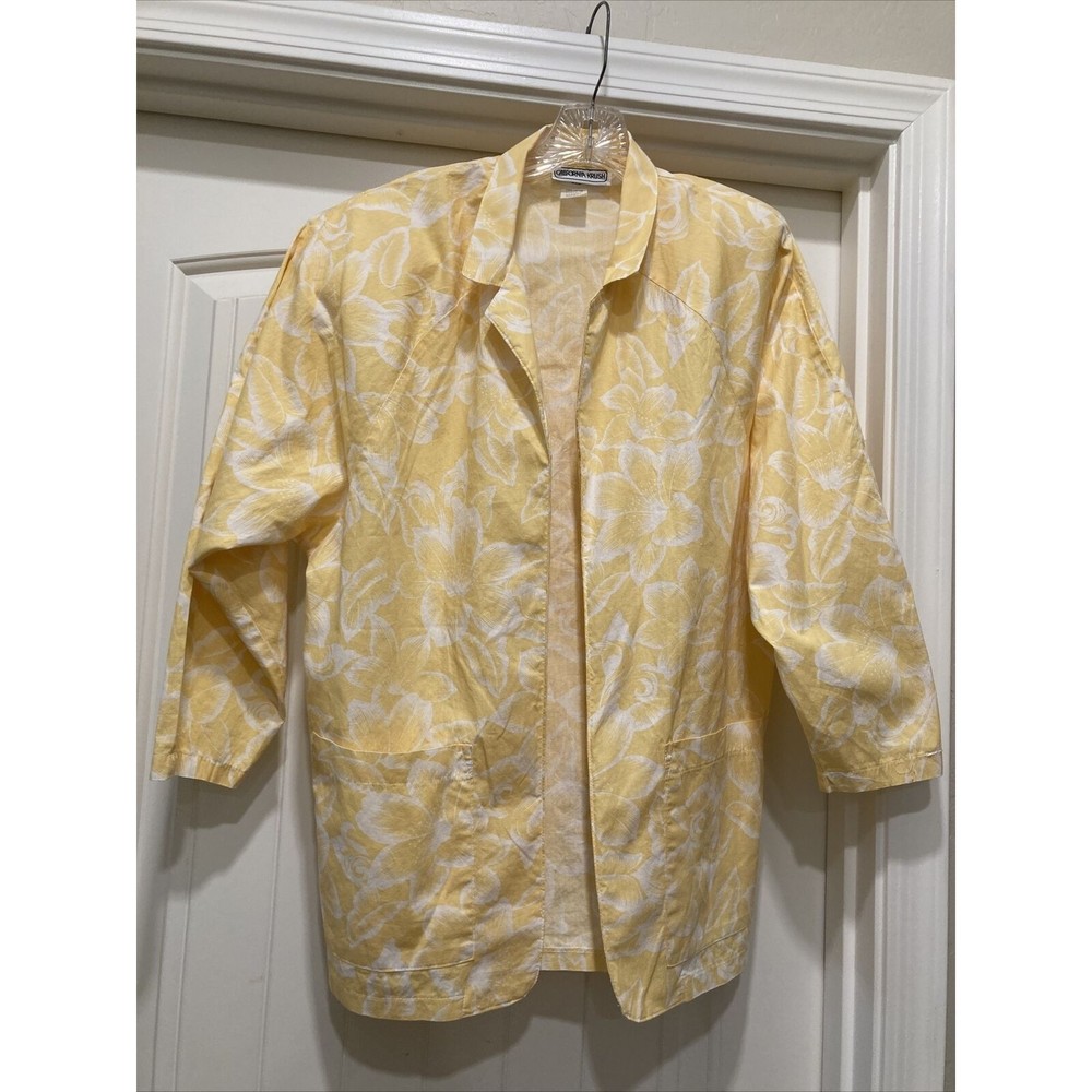 California Krush Vtg Open Blazer Yellow White Floral  Shoulder Pads SZ M Spot